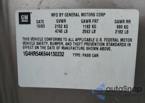 2004 Buick Lesabre Limited z USA, uszkodzony, nr VIN 1G4HR54K644130232